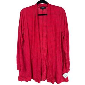 Comfy USA Red With Black Stripes Long Sleeve Button Back Crinkle Cardigan 1X